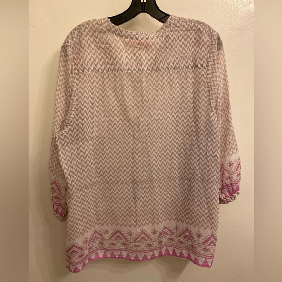 Oliphant Chevron V Neck Quarter Sleeve Tassel Blouse Gray & Purple Size Large - Picture 4 of 8